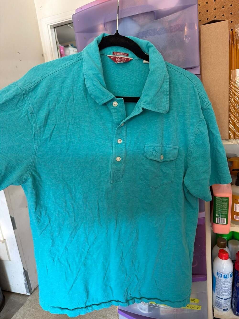 Original Penguin Heritage Slim Fit Short Sleeve Polo Shirt Teal Size XL